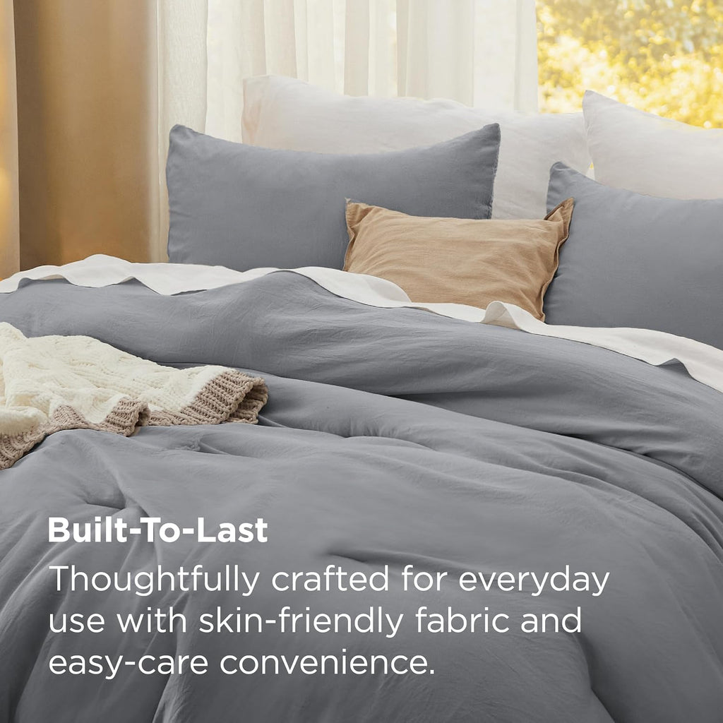 Bedsure King Comforter Set Prewashed Soft Bedding Set 3Pcs Grey 104"x90"