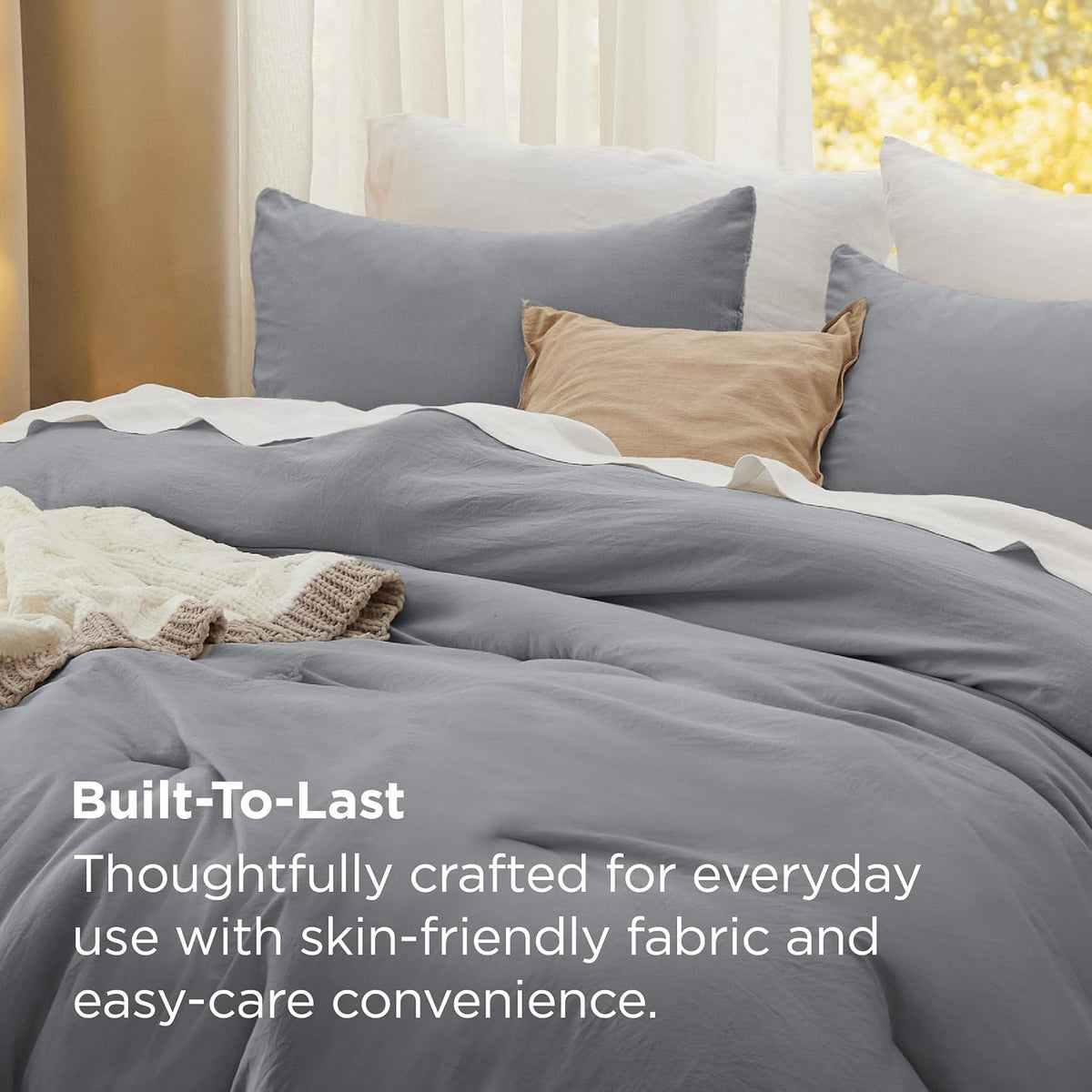 Bedsure King Comforter Set Prewashed Soft Bedding Set 3Pcs Grey 104"x90"
