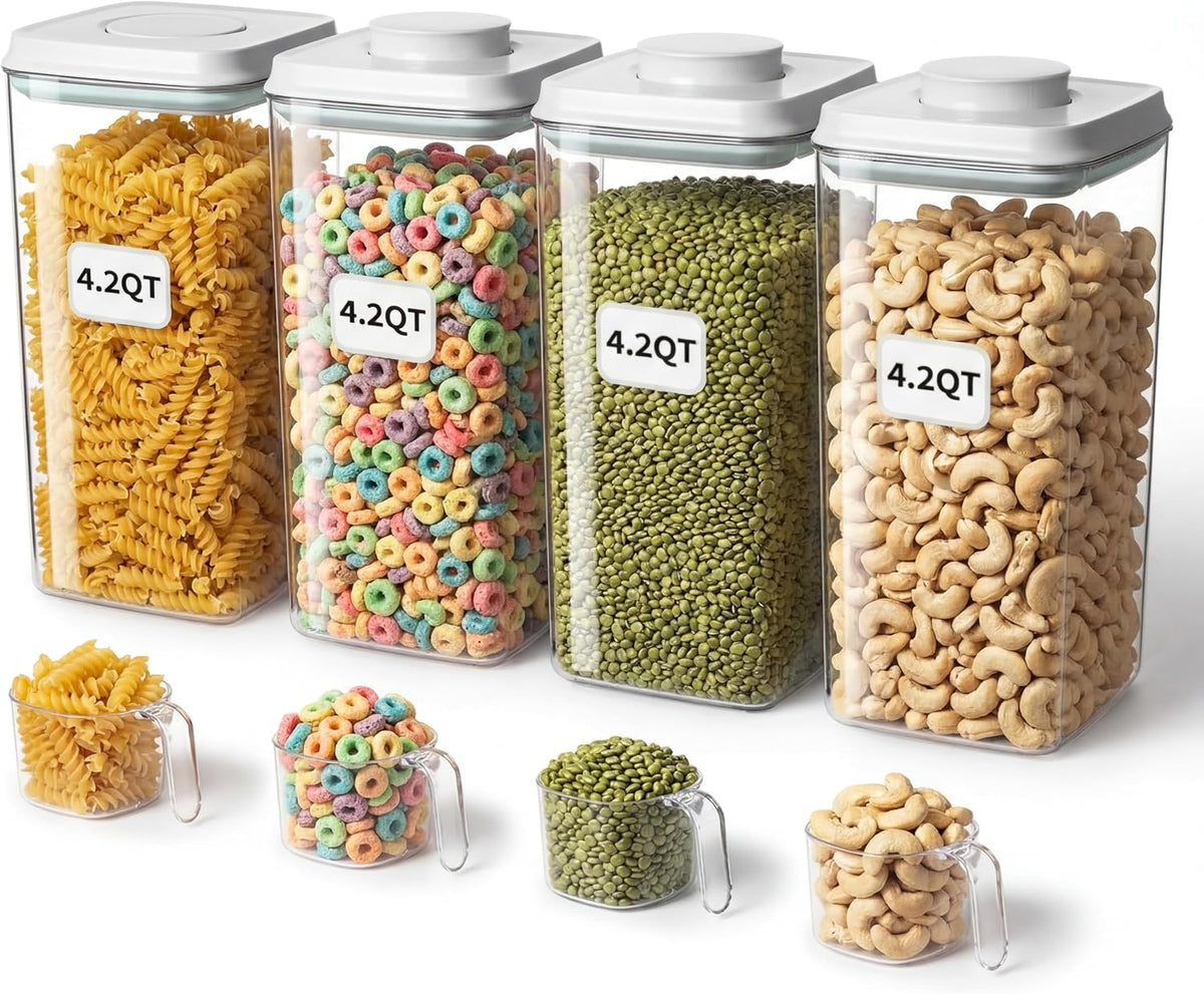 Pop Airtight Food Storage Containers with Lids Stackable Containers for Kitchen Pantry Organization Ideal for Cereal Snacks Flour Sugar Coffee and Spaghetti (gray, 6 pcs)