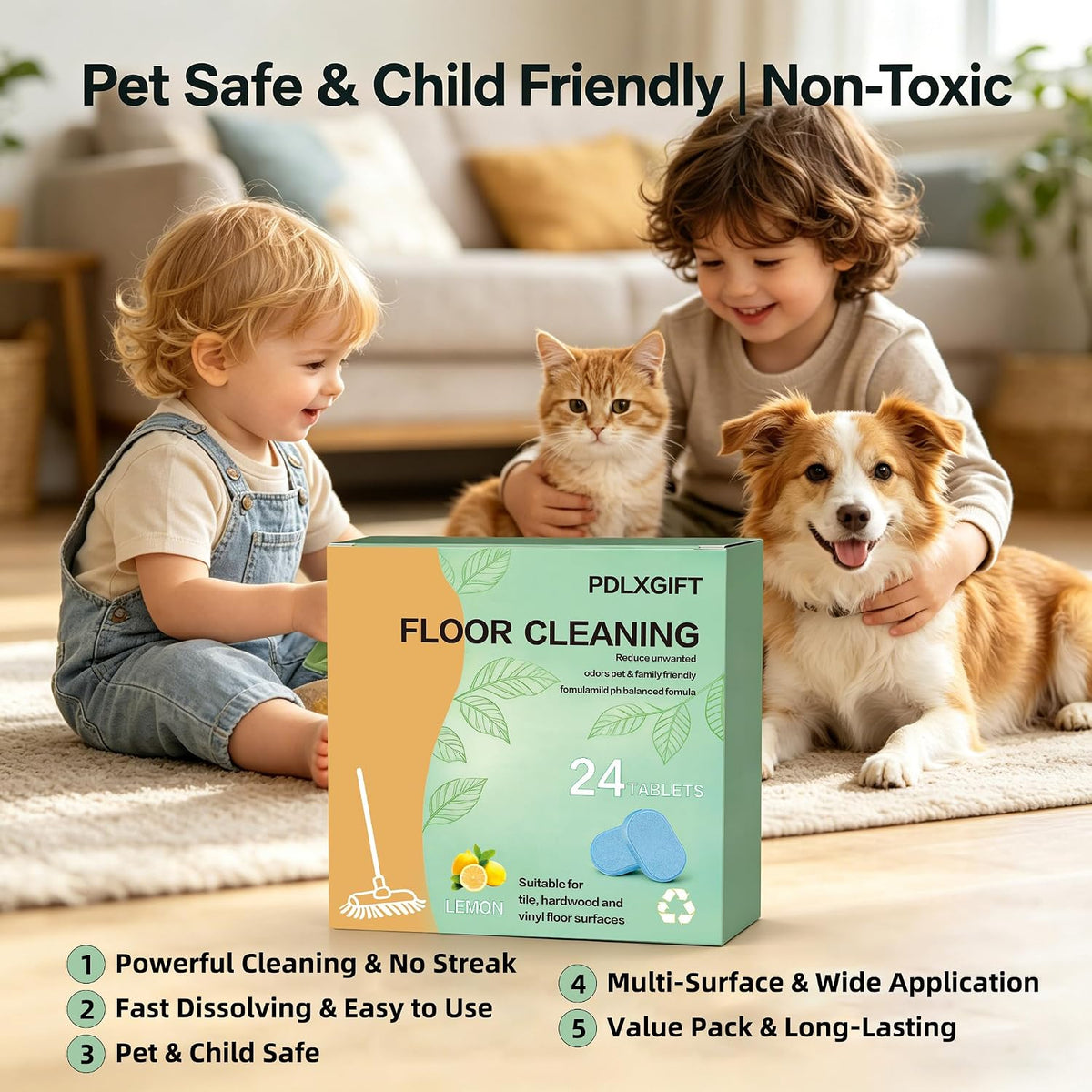Floor Cleaner Tablets, 24pcs Multi-Surface Floor Cleaner Solution | Pet Safe, No Residue, No Streaks,Robot Mop Safe Quick Dissolve Floor Cleaning Tablets for Wood Tile Laminate