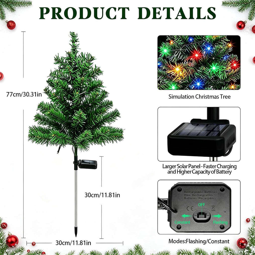 2 Pack Solar Christmas Tree Outdoor,Xmas Decorations with Colorful Lights