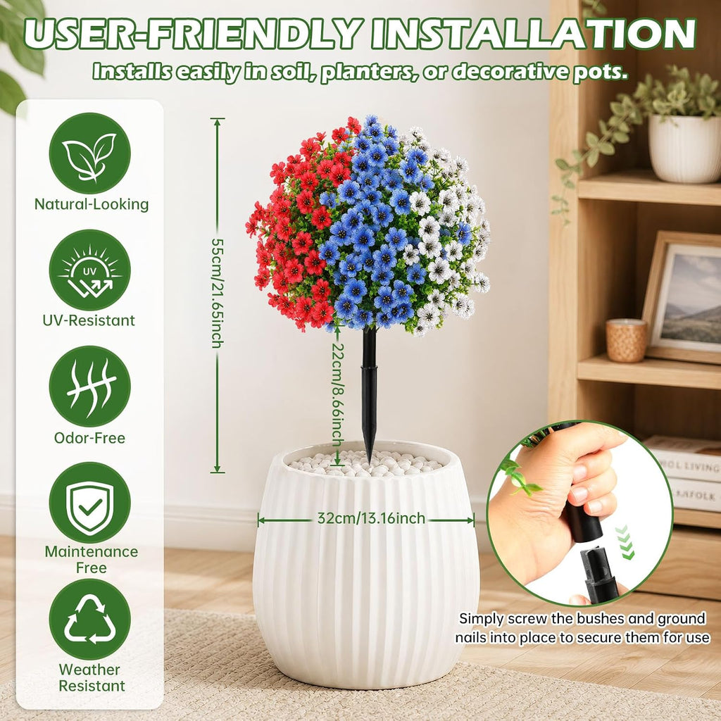 2Pcs 22" Artificial Topiary Ball Flowers for Outdoors Planters, Spring Summer Decoration, UV Resistant Faux Floral Greenery, Fake Shrubs Bushes for Indoor Outdoor Garden Yard Porch Patio Home Decor