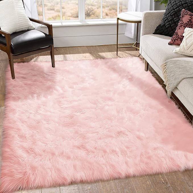 Goolela Pink Area Rug 6x9 Fluffy Fuzzy Furry Sheepskin Rug by Goolela