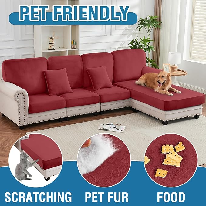 Couch Cover Stretch Velvet Sofa Cushion Cover 3-Piece - Image 4