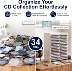 Stackable CD Storage Organizer, Holds 34 CD Cases, Great Gift Idea