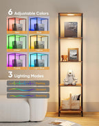 Display Shelf with RGBW Light, Color Changing Curio Cabinet Floor Lamp with Shelves Corner Standing Column Lamp Etagere Organizer Tower Nightstand Bookcase for Living Room Bedroom Office Décor, Brown