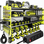 POKIPO Large Power Tool Organizer Wall Mount with Charging Station,4 Layer Heavy Duty Metal Tool Storage Rack Loads 600lbs with 8 Cordless Drill Holder,Battery Utility Rack Loads with 4 Power Strip