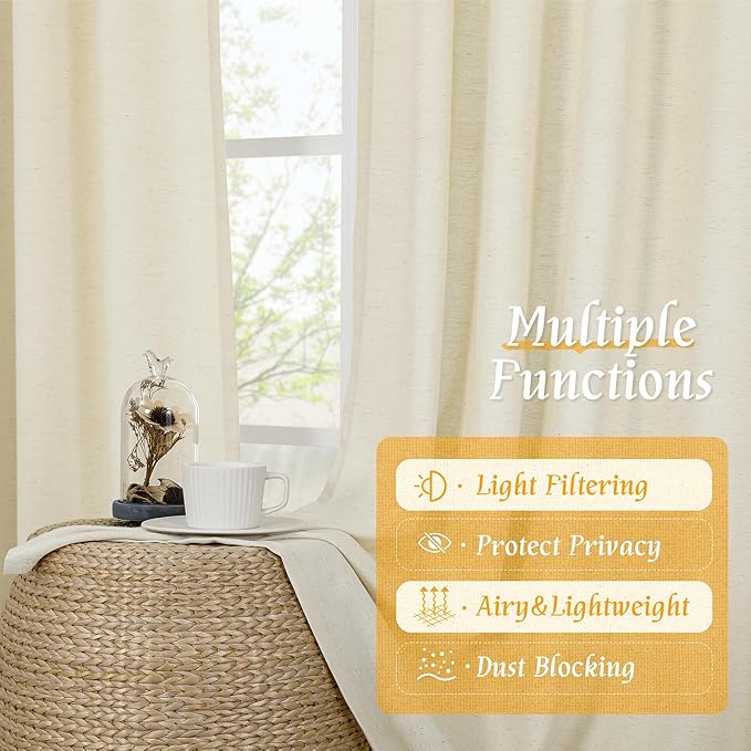 LAMIT Light Beige Linen Curtains 63 inch Length - Image 9