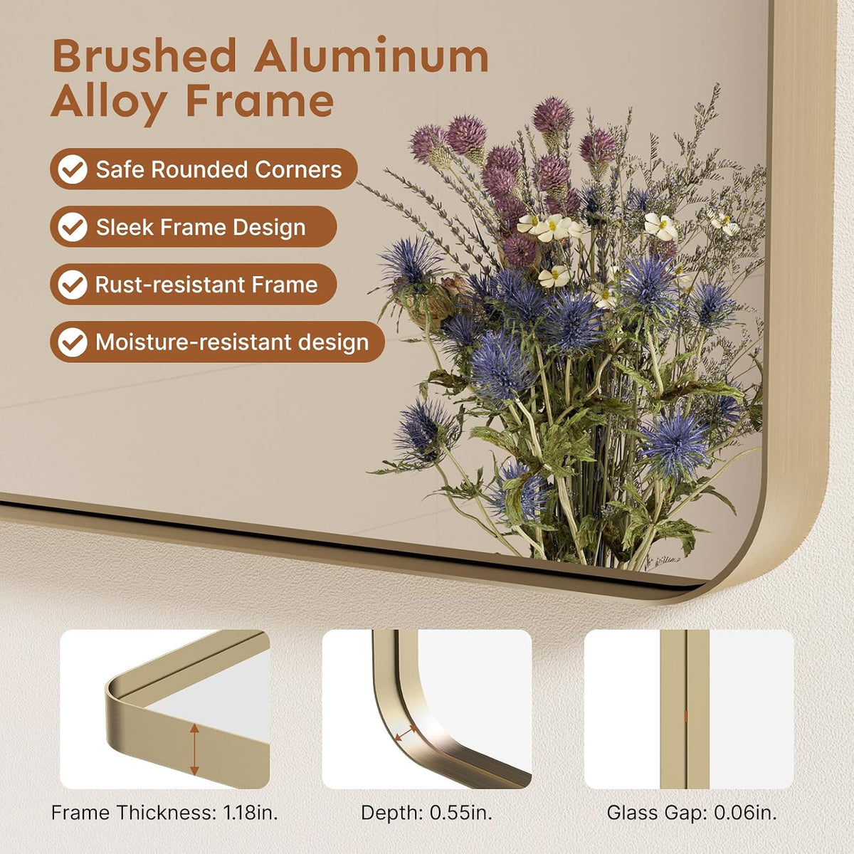 Kosmonia 20x16 Inch Bathroom Vanity Mirror Brushed Champagne Gold