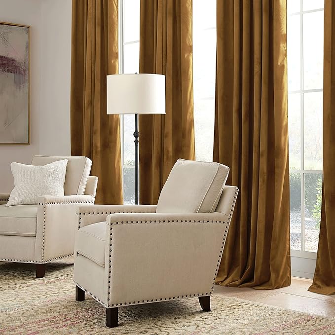 RYB HOME Brownish Gold Velvet Curtains 96 inch, Retro Vintage Room Darkening - Image 5