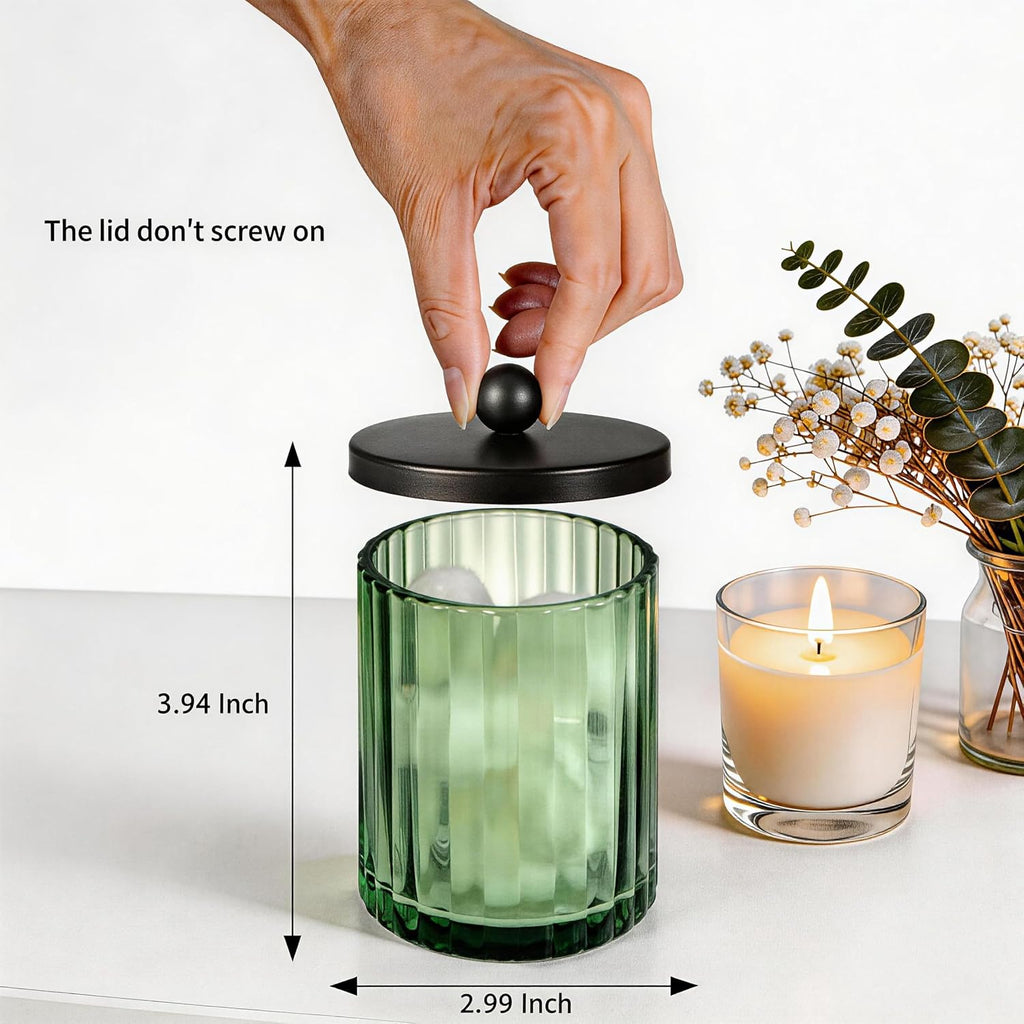 Amolliar Green Glass Apothecary Jar, Qtip Holder for Bathroom(Black 4 Pack)