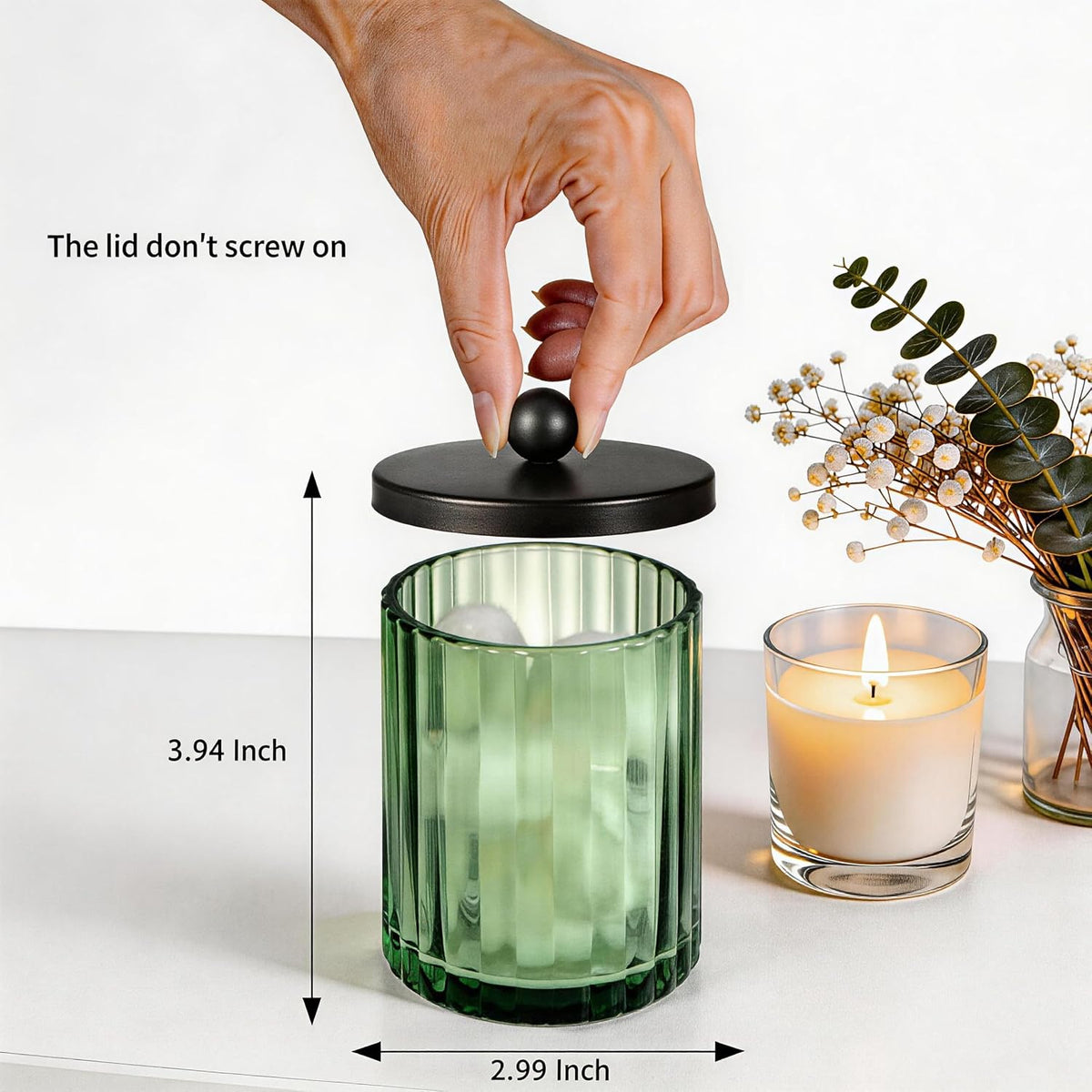 Amolliar Green Glass Apothecary Jar, Qtip Holder for Bathroom(Black 4 Pack)