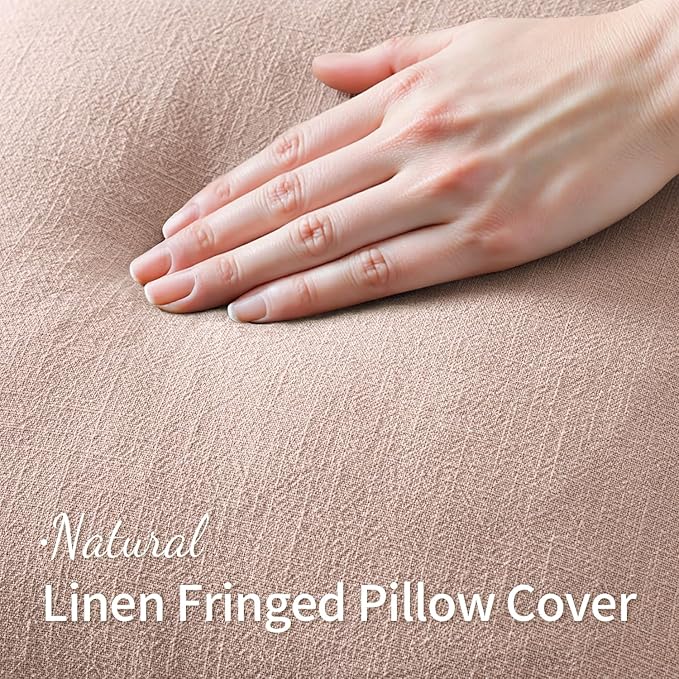 MIULEE Valentines Decorative Throw Pillow Covers Neutral Linen Fringe Throw - Image 2