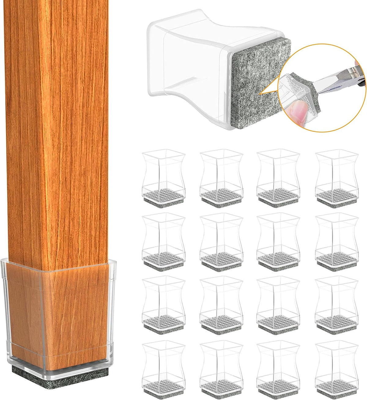 Clear Square Chair Leg Protector for Hardwood Floors (1 1/4 Inch)