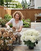 20” Artificial Hydrangea Plants Outdoor in Pots, Faux Hydrangea Bushes for Front Porch, Realistic White Fake Flowers for Patio Garden Indoor Home Decor