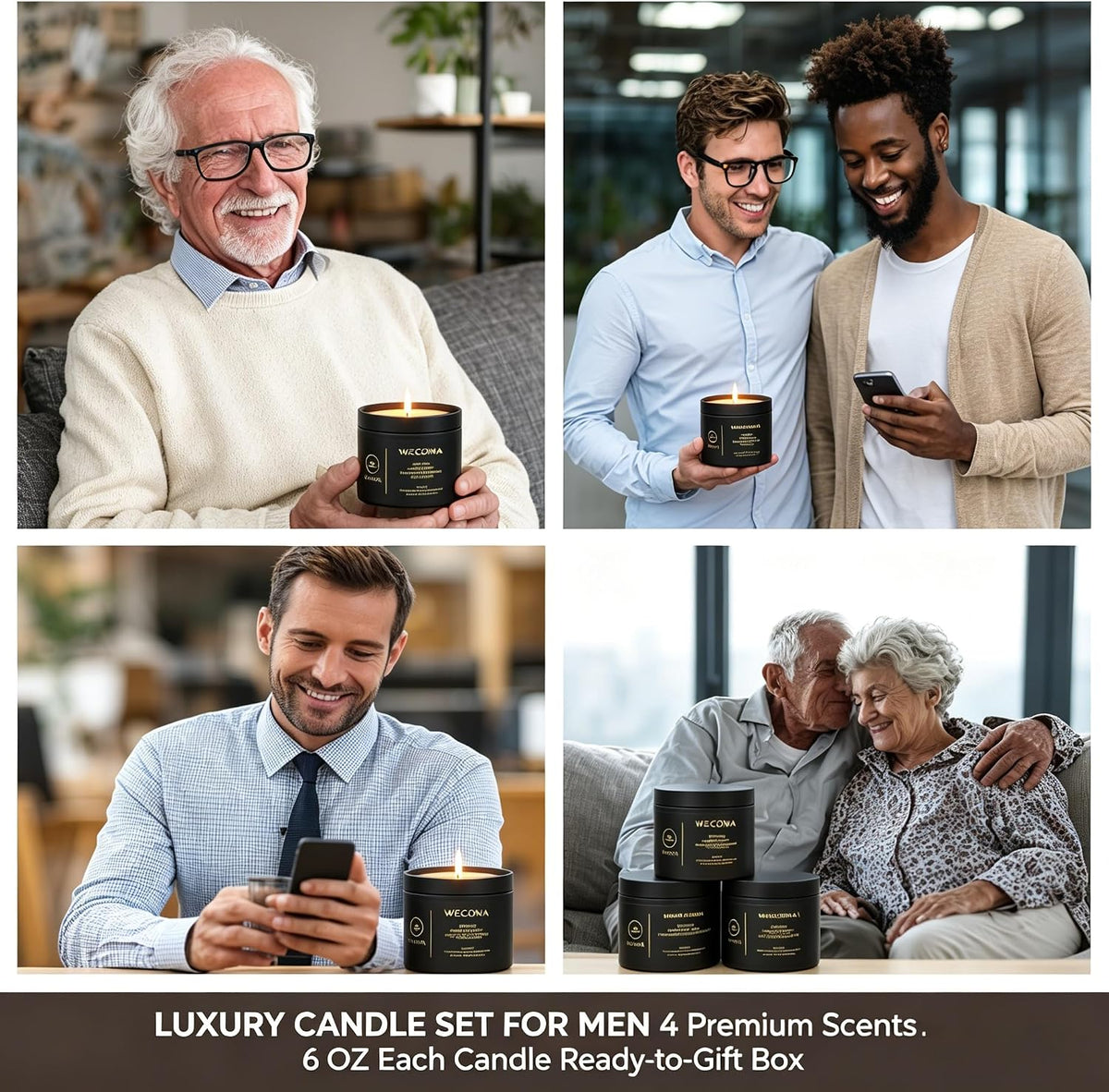 WECONA Candles for Men, 4 Pack Scented Candle Gift Set