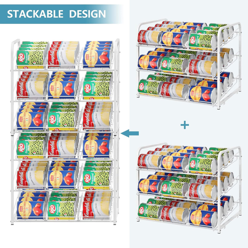 BTY Can Organizer for Pantry Stackable Can Rack Organizer 2 Pack Stacking Can Storage Dispensers 3 Tier Small Space Holds up to 36 Cans for Pantry, Kitchen, Cabinet White