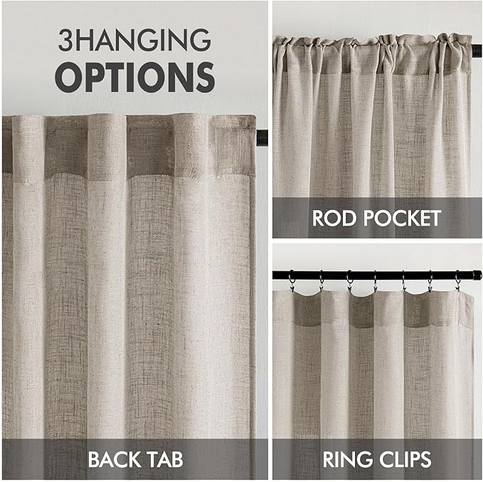 MIULEE Burlywood Birch Linen Curtains 45 Inch Length 2 Panels - Image 3