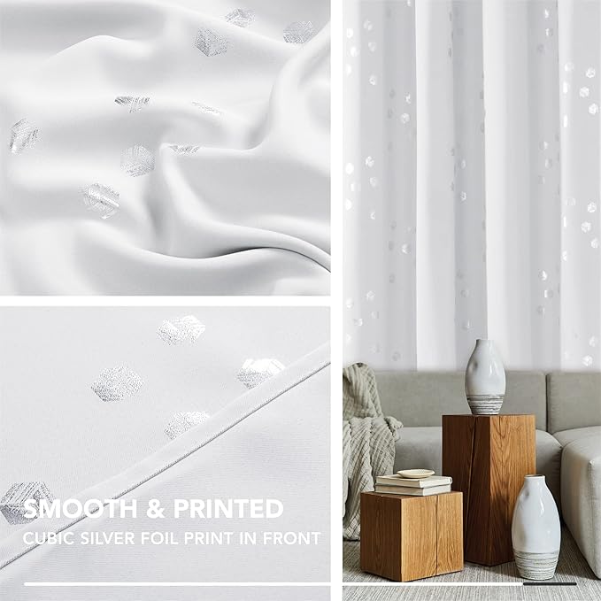 Deconovo Designer Series Silver Cubic Print Room Darkening Curtains - Image 3