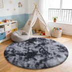 Tie-Dyed Black Fluffy Round Rug, Soft Area Rugs - Image 6