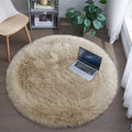 Fluffy Round Rug for Kids Room Beige Circle Faux Fur Area Rug for Bedroom by Tangsoo
