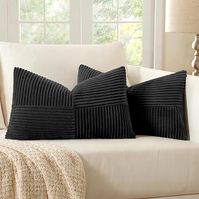 MIULEE Black Decorative Lumbar Throw Pillow Covers 12x20 Inch by MIULEE