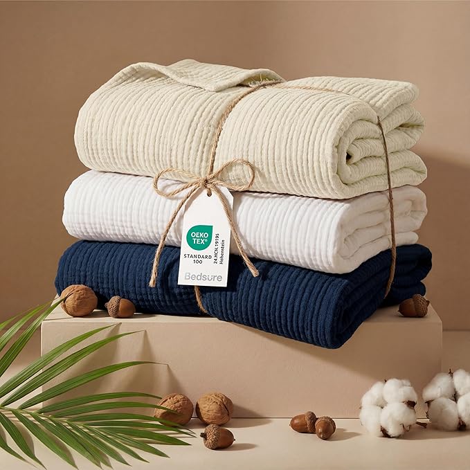 Bedsure 100% Cotton Muslin Blanket Queen Size - Image 5