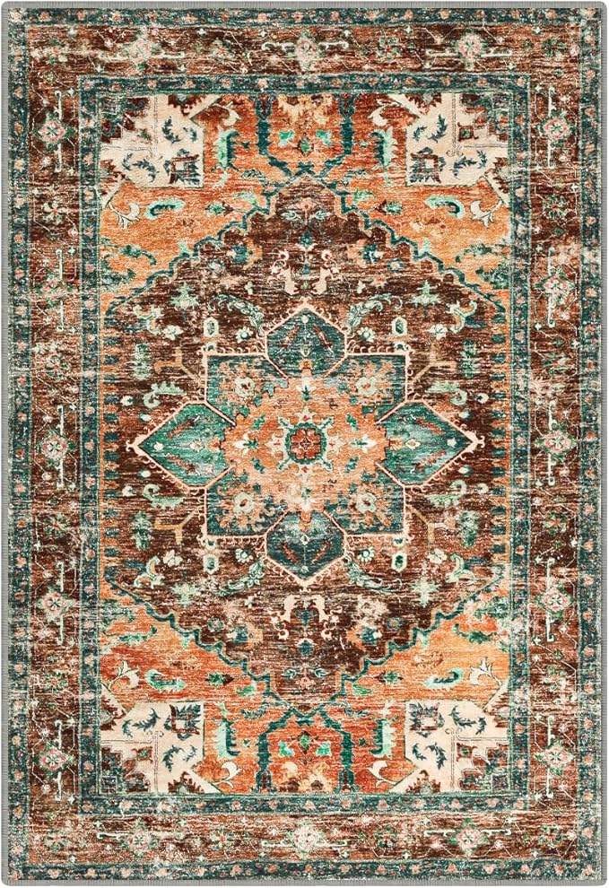 Yamaziot Washable Area Rug, 2x3 Small Entryway Rug Non-Slip Boho Vintage Rug - Image 2