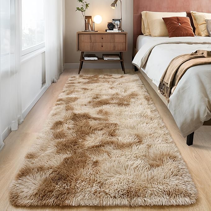 Tepook Fluffy Runner Rugs for Bedroom Aesthetic 2x6 Feet, Shag Soft Bedside Rug by Tepook