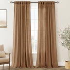 Brown Curtains for Living Room Back Tab Modern Farmhouse Semi Sheer Curtains by Jolilight