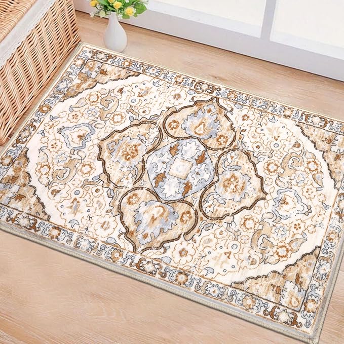 HEBE Washable Area Rug 2'x3' Non Slip Soft Distressed Medallion Bedroom & - Image 6