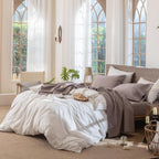 MooMee Sheet Set 100% Washed Cotton Linen-Like Extra Deep Pocket Queen