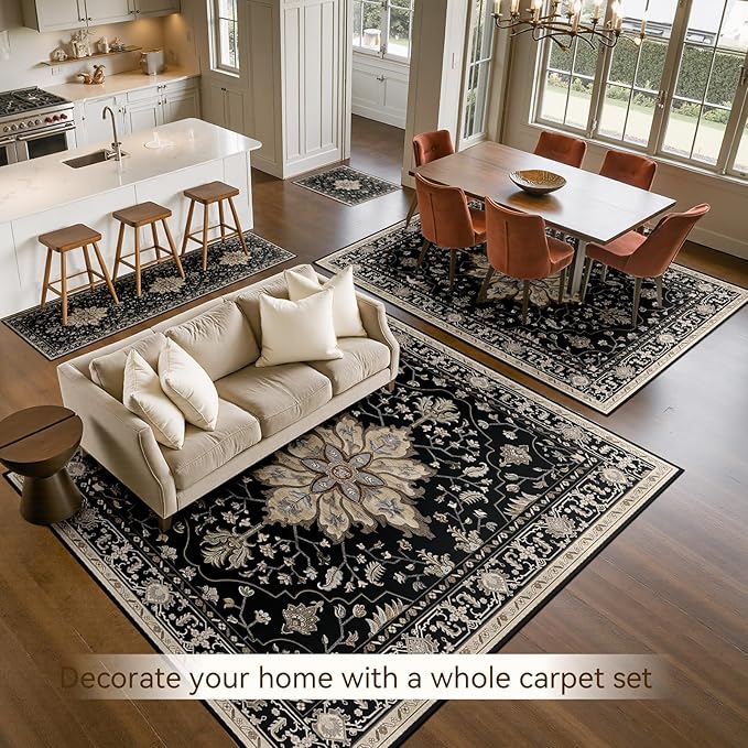 Area Rugs 6'x9' Washable Non-Slip, Floral Vintage Distress Print Pattern - Image 2