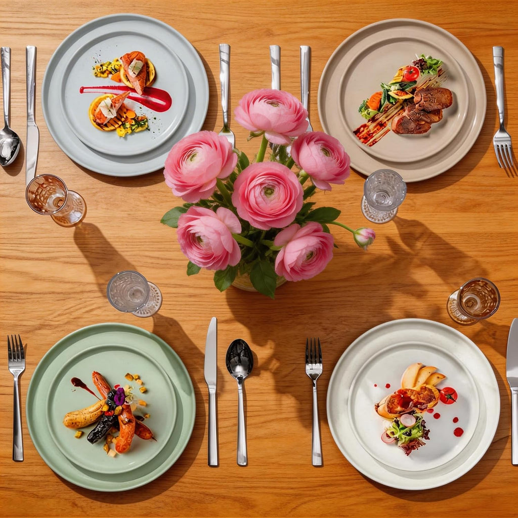 LIANYU Stoneware Salad Dinner Plates Set of 6, 7.75 Inch Porcelain Dinner Plate for Kitchen, Ceramic Dessert Dishes Set, Oven, Microwave & Dishwasher Safe, Scratch Resistant, Three-color