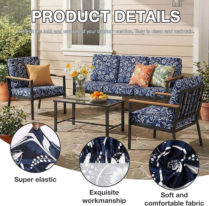 hyha 4Pcs Patio Cushion Covers, Stretch Outdoor Couch Cushion Covers Replacement - Image 3
