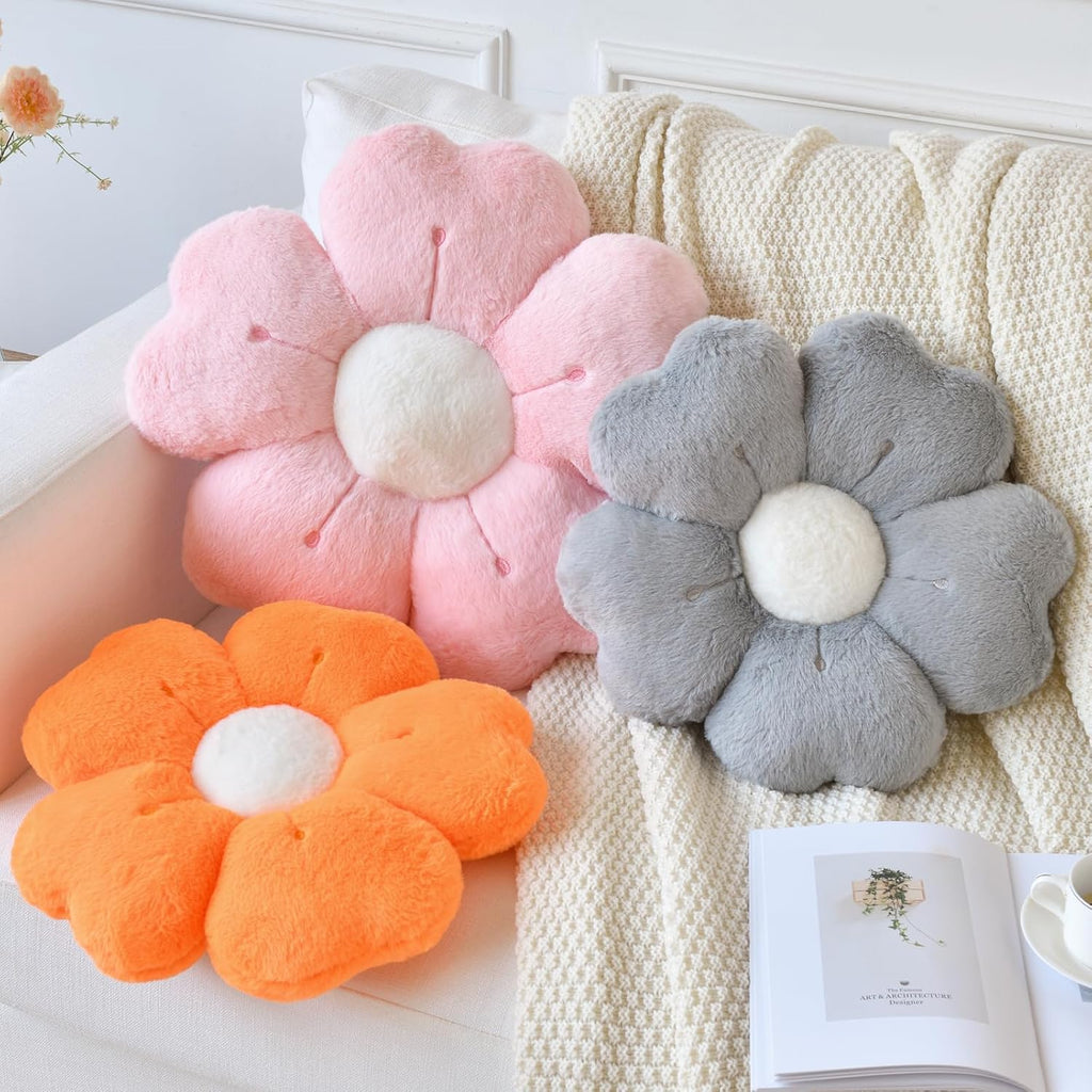 Flower Pillow, Cute Daisy Decorative Throw Pillows, Grey, 15 Inches
