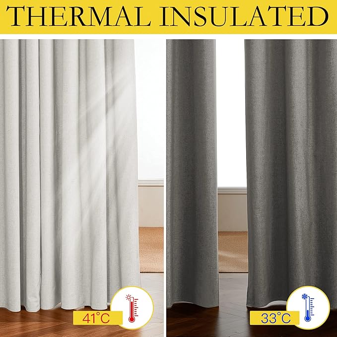 NICETOWN Extra Long Linen 100% Blackout Curtains 102 inches Length 2 Panels Set - Image 3