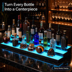 LED Liquor Bottle Display Shelf, 3-Tier 32 Inch Lighted Bar Shelf