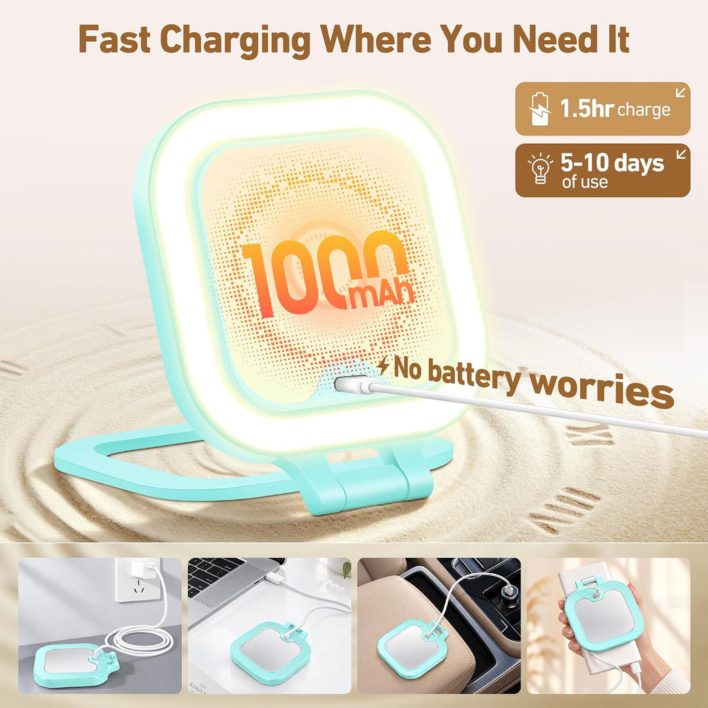 GOMIPURU Travel Mirror with Light, 1x/30x Magnifying Mirror with 3 Color Lights and Adjustable Brightness, 4.5x3.9 inch Small Compact Hangable Hand Pocket 3 Way Mirrors, Comes with Tweezer