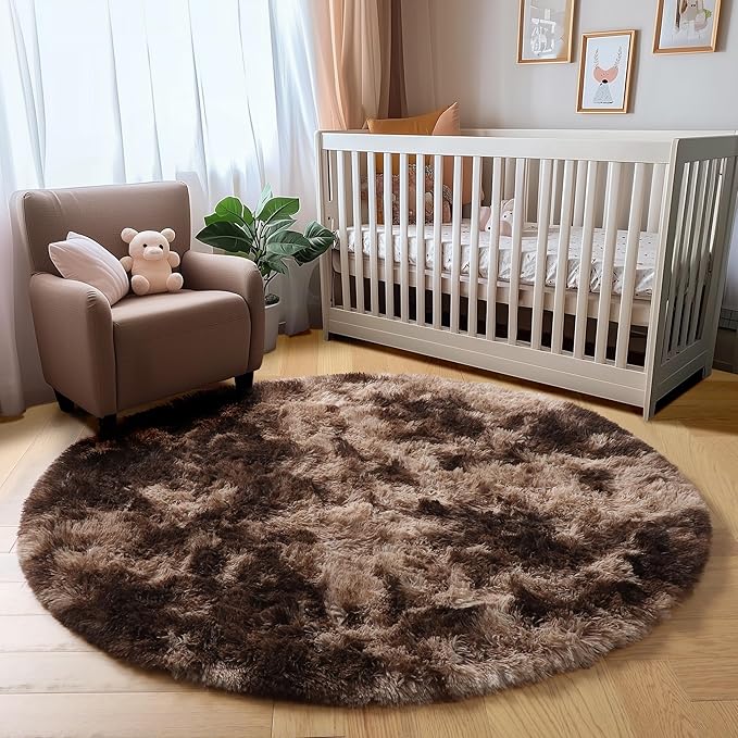 Amdrebio Tie-Dyed Brown Round Circle Rugs 4Ft - Image 8