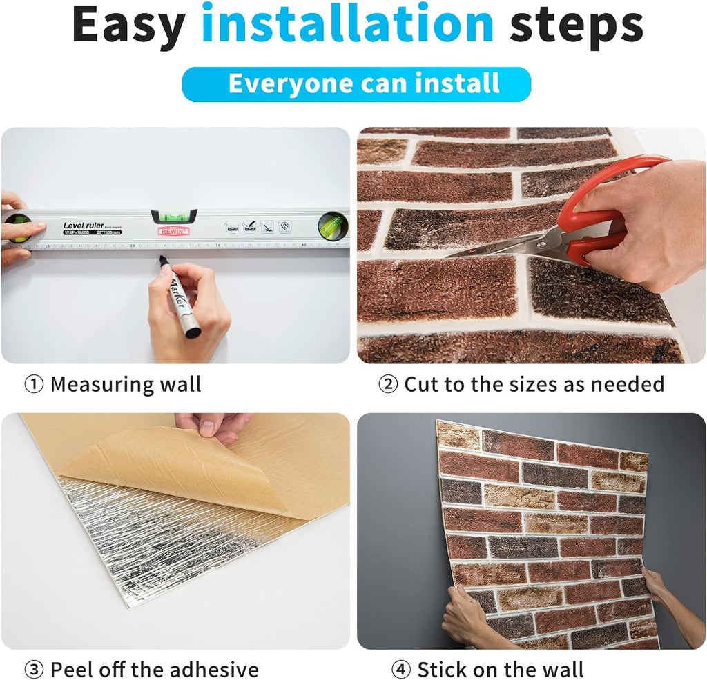 Art3d 10-Pack Durable Faux Brick Peel and Stick 3D Wall Panels, Red Brown