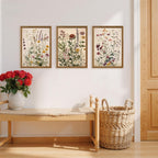 AVECCO 3 Piece Vintage Wildflower Botanical Framed Canvas Wall Art 12x16 in