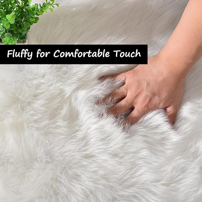 Goolela White Fluffy Faux Fur Rug - Image 5
