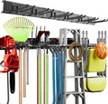 Garage Tool Organizer Wall Mount, 48" Heavy Duty Wall Tool Organizer Rack with 6 Hooks, Garage Storage Tools Hanger for Shovel, Rake, Folding Chair, Garden Tools, Lawn, Yard, Shed