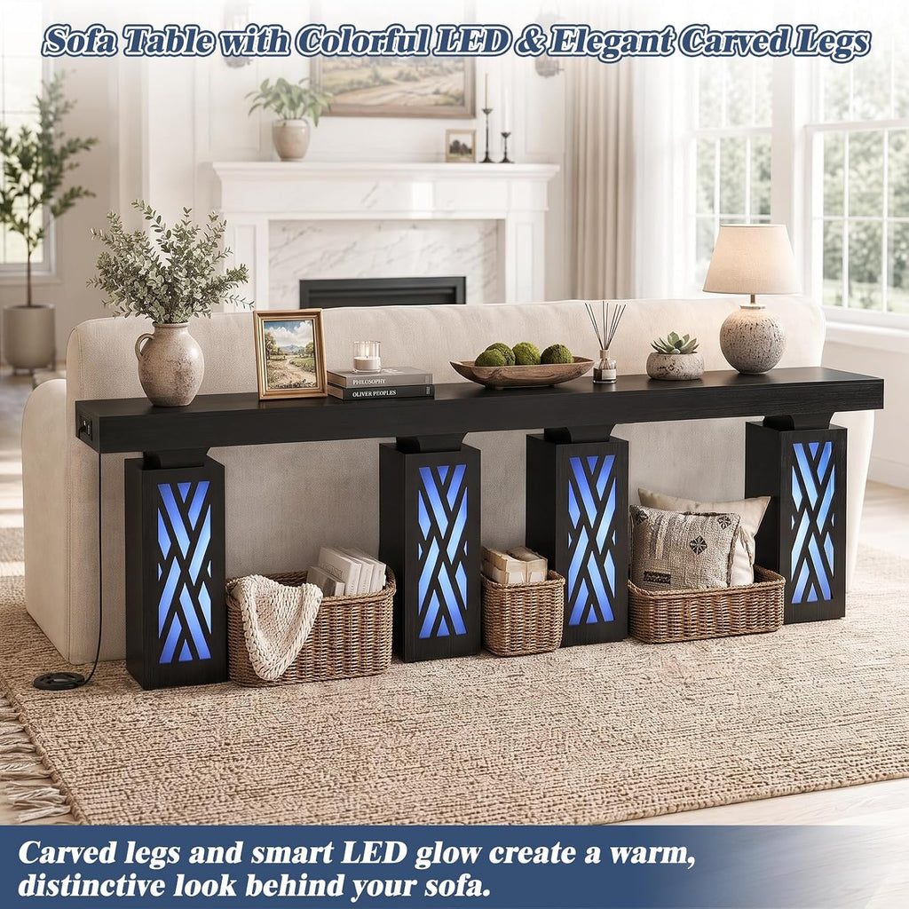 iSunirm 47.3" Extra Thick Entryway Table with LED & Outlets, Black