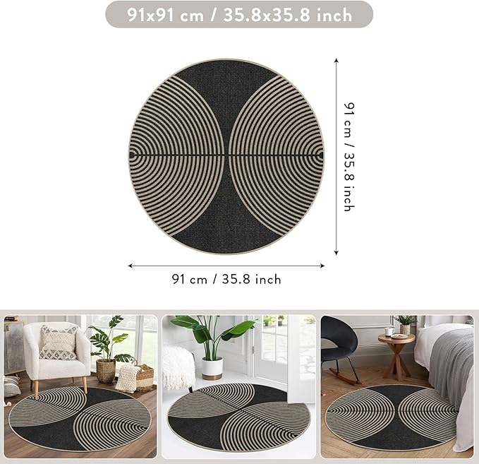 Lahome Enfys Modern Rainbow Round Washable Rug, 3ft Circular Indoor Outdoor - Image 2