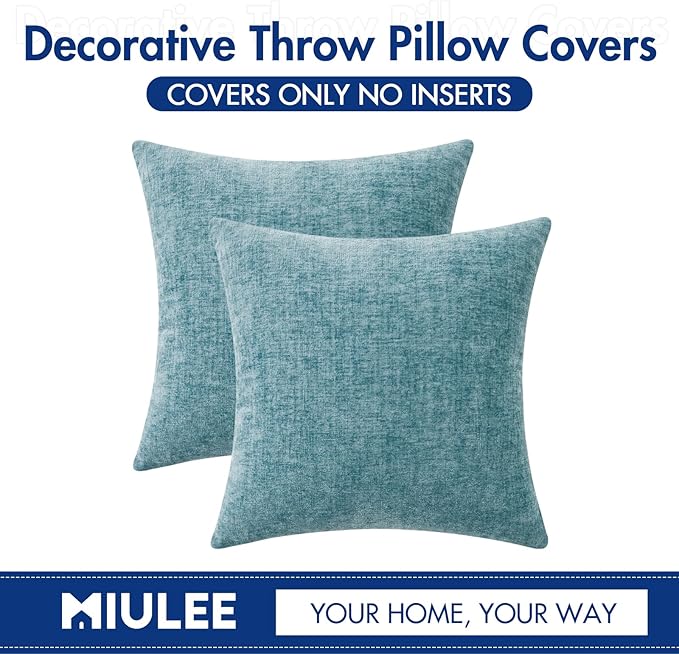 MIULEE Pack of 2 Couch Throw Pillow Covers 18x18 Inch Soft Smoke Blue Chenille - Image 6