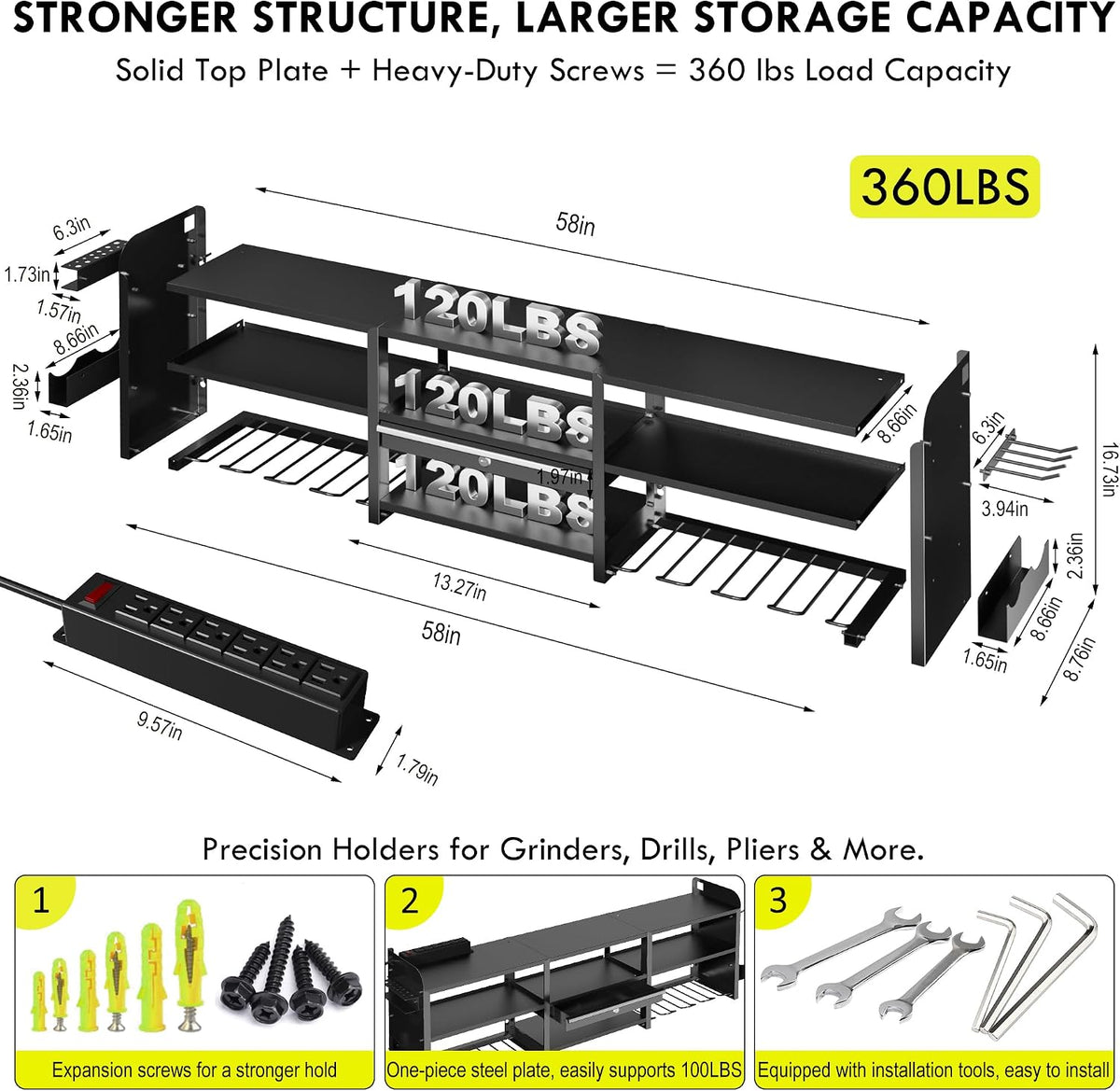 KSVO Large Power Tool Organizer Wall Mount with Locking Drawers, Black