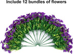 HyeFlora Artificial Flowers for Outdoors Fake Plants Outside Decoration, 12 Bundles Silk Purple Morning Glory with Eucalyptus UV Resistant Look Real Faux Flower for Planter Front Door Porch Patio Yard