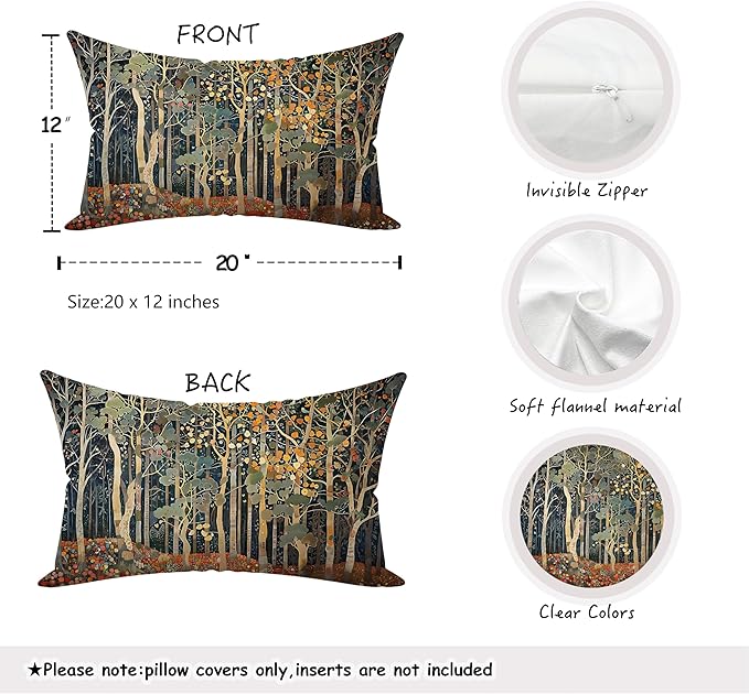 Rustic William Morris Inspired Autumn Forest Pillow Covers 12x20 Set of 2 - Image 2